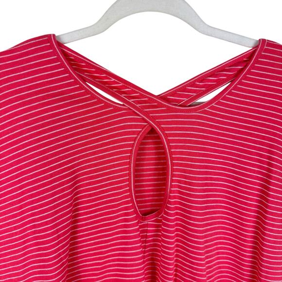 Simple Suzanne Betro Pink White Striped Cap Sleeve Criss Cross Back Shirt Sz 3X - Picture 4 of 6
